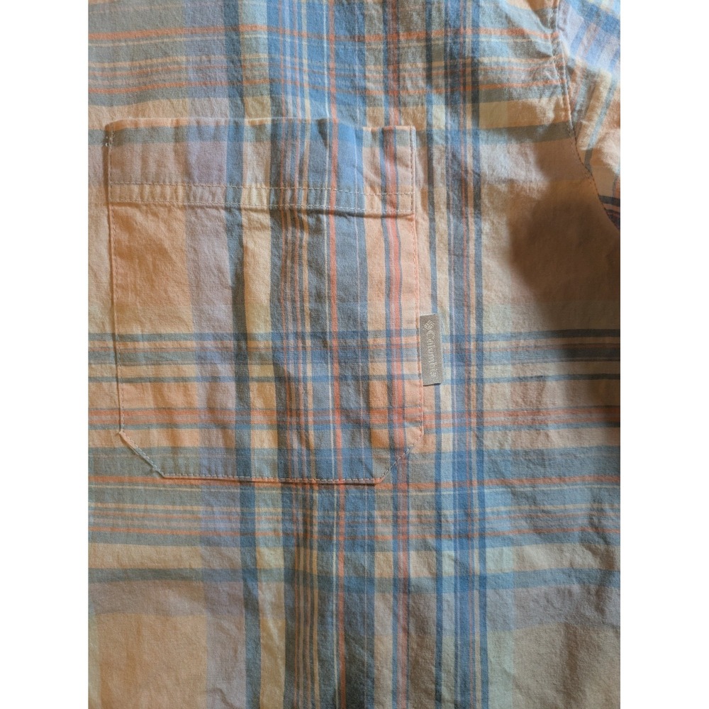 Columbia Shirt Mens Sz XL Peach & Blue Plaid Short Sleeve Button Down - Picture 6 of 11